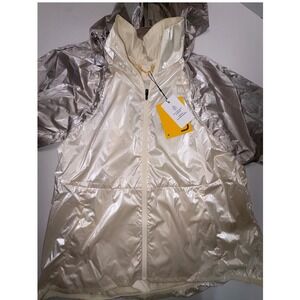 Lole Sprint Jacket Womens XL Gardenia Silver Metallic Hooded Windbreaker LUW0858